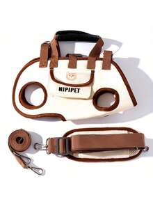 1 套带牵引绳的宠物背包，适合中小型猫狗，舒适透气材质，配有可调节肩带、带扣、方便手柄，适合户外散步、骑自行车、旅行