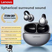 Lenovo Auriculares inalámbricos Bluetooth Lenovo TA410 TWS tipo clip para la oreja, Bluetooth 5.4, control táctil, larga duración de la batería, con micrófono de reducción de ruido, auriculares para música, oficina, deportes y juegos