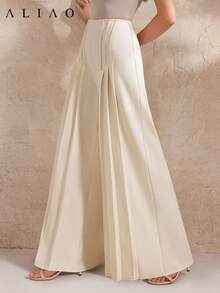 Aliao Elegant Plain Simple Straight High-Waisted City Casual Loose Straight Leg Pant, Office Outfits, Casual, Modest, Brunch Outfits For Women, Club Outfits, Vacation Outfits Woman, Business Casual Woman - Apricot - View 4