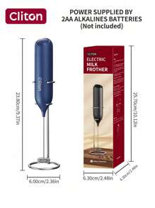 CLITON 1pc Powerful Electric Milk Frother Handheld With Stainless Steel Stand Battery Operated Whisk Drink Mixer For Coffee,Frappe, Latte, Matcha, Hot Chocolate, Mini Hand Blender 2025 Version, Battery Operated Hand Frother Stirrer Wand-Black Hand Mixer Milk Frother For Coffee - Frother Handheld Foam Maker For Lattes, Electric Whisk Drink Mixer Mini Foamer For Cappuccino, Frappe, Matcha, Hot Chocolate - Kitchen Gifts - Black