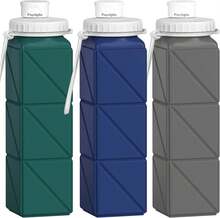 3 Pack Collapsible Water Bottles,Silicone Foldable Portable Water Bottle 20.6oz, Lightweight Reusable Leakproof For Travel Hiking Camping Cycling Workouts Yoga Fitness Indoor Outdoor Sports,9744241 - 墨綠色 - 查看 1