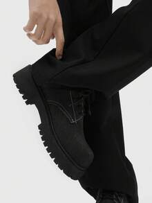 复古圆头厚底男士正装鞋，系带英伦风格男士正装鞋，派对婚礼时尚耐用休闲男士皮鞋 - 黑色 - 查看 5