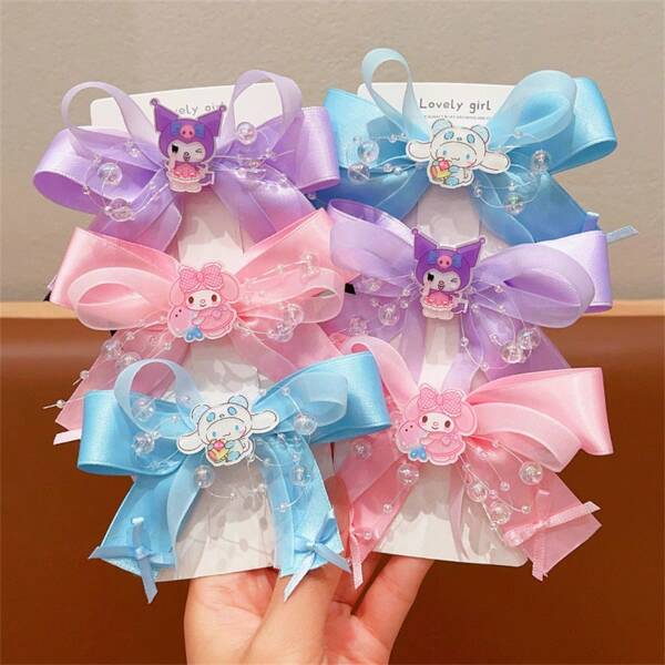 Sanrio 2PCS Sanrio Cartoon Kuromi, Melody Cute Hair Accessories, Hairpins, Bow Hairpins, Headwear, Study Prizes, Back-School Gifts, Birthday Gifts