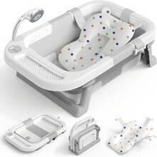 Bañera Plegable para Bebe con Demuestre Temperatura, Tina de Baño para Bebe con Cojin para Bañar, Bañera para Bebe para Baño en Casa, Bañera Multiusos para Bañarse,Lavar La Ropa