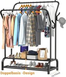 Heavy Duty Metal Double Rail Clothes Garment Hanging Rack Shelf Display Stand UK - White - View 8