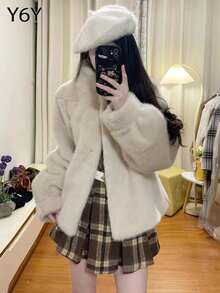 Y6Y 新款女款冬季杏色羊毛抓絨加厚寬鬆毛衣上衣 - 杏色 - 查看 6