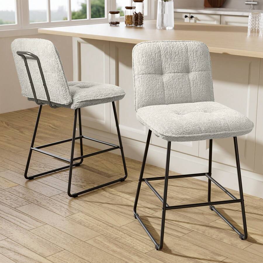 26" Bar Stools Set Of 2, Upholstered Velvet Counter Height Barstools With Back And Metal Legs, Modern Island Chairs For Kitchen Island