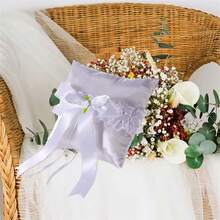 Almohada para anillos de boda con lazo o flor, bonita almohada para portar anillos, cojín para ceremonias de boda y fiestas. - lechoso - Ver 5