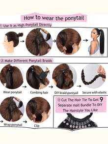 18英寸/22英寸/26英寸马尾假发，多功能弹力带深棕色耐热马尾假发，女士长直DIY缠绕式马尾，柔软自然合成马尾，适合日常角色扮演、圣诞节、音乐节、嘉年华、新年礼物等场合。 - 彩色 - 查看 5