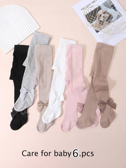 6 双女童纯色紧身裤，可爱蝴蝶结装饰，百搭百搭打底裤，适合 0-12 岁儿童日常穿着