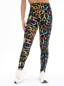 秋冬新品，时尚优雅的女士黑色泼墨印花紧身裤，粉色花卉柔软弹力九分裤，红色爱心字母图案七分紧身裤，适合健身、散步、户外、工作、派对、瑜伽、深蹲、举重、塑身