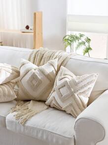 1pc/2pcs Beige Boho Throw Pillow Covers 45X45cm, Woven Tufted Decorative Pillowcases With Tassels Bohemian Cushion Covers For Couch Sofa Car Bedroom Living Room - White - View 6