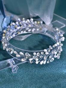 1pc Handmade Rhinestone & Pearl Decor Women's Waist Belt, Suitable For Evening Gowns, Wedding Dresses - Bạc - Xem 3