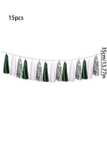 15pcs Shiny Tassel Flower Wreath Garland Paper Tassel Banner, Desktop Decor, Suitable For Wedding, Birthday, Bridal Party Decoration, DIY Kit