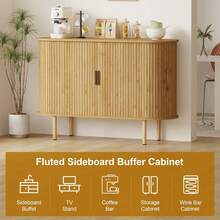 mteryoing Home Sideboard Buffet Cabinet With Storage, 47" Mid Century Modern Accent Cabinet, Sliding Door Entryway Small Storage Cabinets For Kitchen, Living Room, Entryway - 橡木 - 查看 3