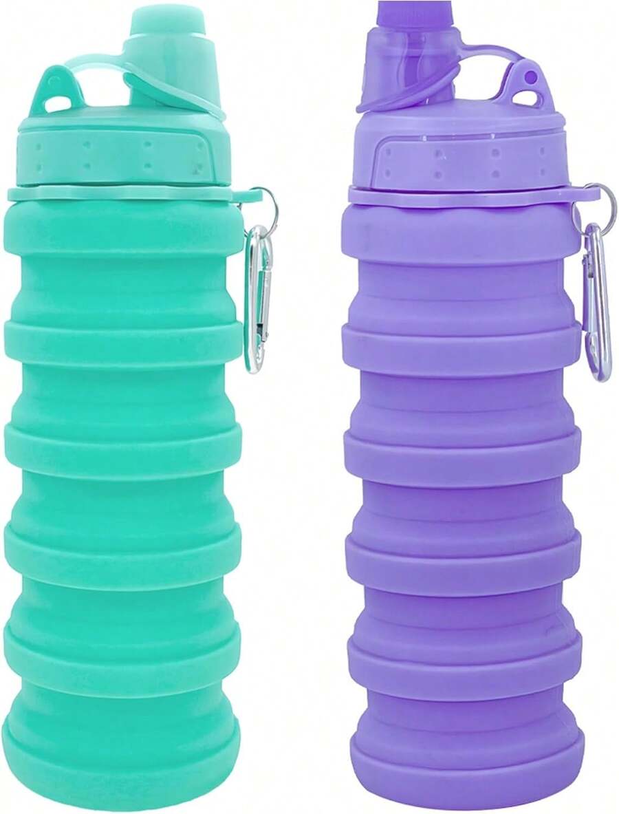 Collapsible Water Bottles Travel Water Bottle Sports Portable Sport Water Bottle Reusable Water Bottles Comes With Mountaineering Buckle 500ml Silicone Water-Proof Camping Water Bottle,9743641 - 紫色 - 查看 1