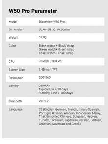 BLACKVIEW Smart Watch W50 Pro Global Version 1.45-Inch Super-Clear Display & Largest 960mAh Battery 360*360 Resolution Super-Bright LED Flashlight GoMore Sleep Tracking Algorithms Supports 22 Languages High-Quality Separate Wireless BT Calling Compatible With IOS/Android - Black - View 11