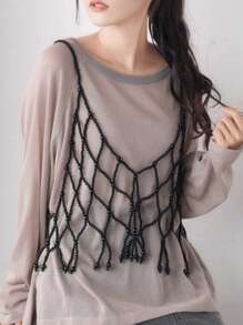 DEKUNER 1 Pieza Estilo adolescente, dulce y lindo, top corto de estilo japonés con perlas falsas, simplicidad elegante