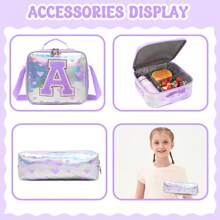 Backpack For Girls Purple Love Printed Letter Backpack For Primary School Return To School(The Size And Font Of The Letters Are Random)