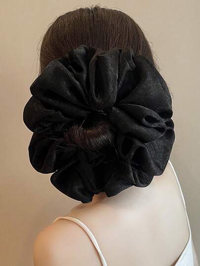 1pc Minimalist Solid Color Large Scrunchie, Faux Silk Satin Vintage French Versatile Hair Accessory, Hair Ties, Scrunchy Hair Ties, Washing Face, Hair Accessories Ponytail Head Accessories Elastic Band