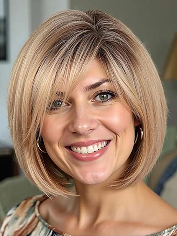 Peruca de fibra sintética elegante e fofa para estudante, corte bob moderno, tingida na parte superior, adequada para meninas de todas as idades, a roupa perfeita para sair no verão, adequada para todos os cenários