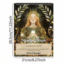 Un calendario de mindfulness 2026 Mindfulness: Chica mágica (12 meses), con citas inspiradoras, motivación mensual y afirmaciones positivas. Este calendario de pared con tema de chica mágica y encuadernación espiral negra es adecuado para decorar en hogares, oficinas o escuelas.