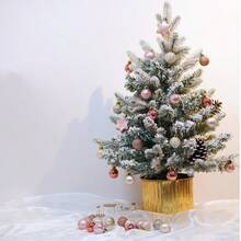 33个/盒 浅金色和粉色塑料圣诞树装饰品，3厘米不对称星形和球形悬挂装饰品，圣诞节假日装饰 家居装饰 圣诞装饰 房间装饰 冬季圣诞装饰 家居圣诞礼物 圣诞装饰 - 3cm淺金粉33粒裝 - 查看 3