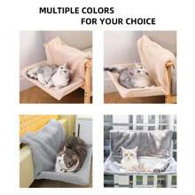 1件豪华悬挂式猫床 - 可拆卸可折叠吊床，适合猫和小型犬，舒适的聚酯宠物窝，悬挂式可拆卸可水洗可折叠猫梯，可与猫娱乐设备一起使用，升级加长面料，防滑。