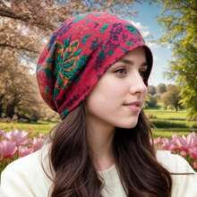 4 Pack Vintage Flower Printed Slouchy Beanie Boho Turbans Breathable Skull Cap Warm Beanies Chemo Cap For Women - B - Xem 5