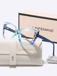 LINFEMAND Unique Cat Eye Multi-Color Block Decor Fashion Non-Prescription Glasses, High-End Clip-On Design For Party, Festival Gift For Women - Clear - View 1