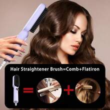 Hair Straightener Brush For Women, Electric Heated Comb, Straightening Hot Comb With 5 Temperature Settings & LED Display, 30s Fast Heating & Dual Voltage, Dense Bristle Design, Purple - Purple - View 8