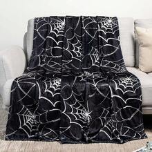 Gothic Spider Web Blanket - Halloween Themed Throw For Goth Room Decor, Black Horror Blanket, Soft Flannel For Couch, Bed, And Haunted Mansion Use - 280 GSM - 彩色 - 查看 11