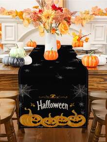 1 pièce/10 pièces Chemin de table motif citrouille d'Halloween et toile d'araignée, chemin de table d'Halloween, chemin de table de la récolte d'automne, décoration de maison saisonnière, style ferme, matériau similaire au lin, 33*91CM/33*183CM/33*274CM, 3 options de taille, décoration de fête d'intérieur et d'extérieur, décoration thème citrouille, décoration de chambre. Convient pour la décoration de cuisine à la maison et la décoration de fête.