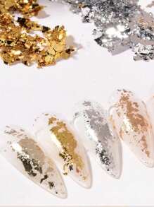 3D Ultra-Thin Nail Art Gold Foil Sticker Set, Asymmetrical Gold & Silver Aluminum Foil Fragments | Face & Eye Makeup Glitter Decorative Stickers, Nail Art Decorations, Creative Imitation Makeup Gold Silver Glitter Foil Stickers, Rhinestone Face Makeup, Stage & Bridal Decorative Stickers Nail Supplies Nails Nail Charms Nail Gems - Rose Gold - View 2