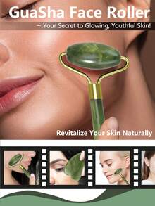 Natural Jade Roller Set, Jade Face Roller For Women, Rose Quartz Facial Massage Roller, Gua Sha Jade Roller, Beauty, Skincare, Spa, Self-Care, Skincare Tools, Facial Care, Beauty Therapist Supplies, Massage, Facial Massage Tools, Facial Roller - Green - View 6