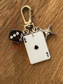 1 件男女通用新款创意卡通骰子钥匙扣亚克力扑克牌吊坠时尚个性包包饰物背包装饰钥匙扣适用于包包汽车配件女士 - 彩色 - 查看 2