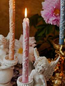 European Style Long Taper Candles With Embossed Pattern, Suitable As Wedding Decor, Valentine's Day Gift, Atmosphere Scented Candle Photography Prop, Smokeless Candle, Ideal For Romantic Dinner, Wedding, Holiday, Birthday And Home Decor. - Multicolor - View 8