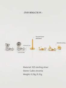 1 Piece Of Gold Mini Pendant Lip Stud Earring With Internal Thread | 925 Sterling Silver Hypoallergenic Earring | Cartilage/Auricle Flat Earring | Back Lip Stud | Unisex Everyday Wear (Sold Individually) - Multicolor - View 5