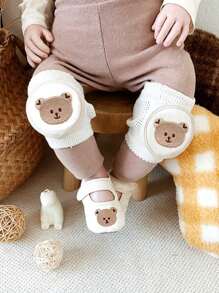 1 Paar Baby Krabbel Knieschoner, besticktes Design, rutschfestes atmungsaktives Mesh-Gewebe, geeignet für Kinder von 0-3 Jahren zum Krabbeln, Laufen, für Aktivitäten drinnen/Outdoor und rutschfesten Schutz