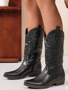 Women's Stylish Western Boots - Black - View 3