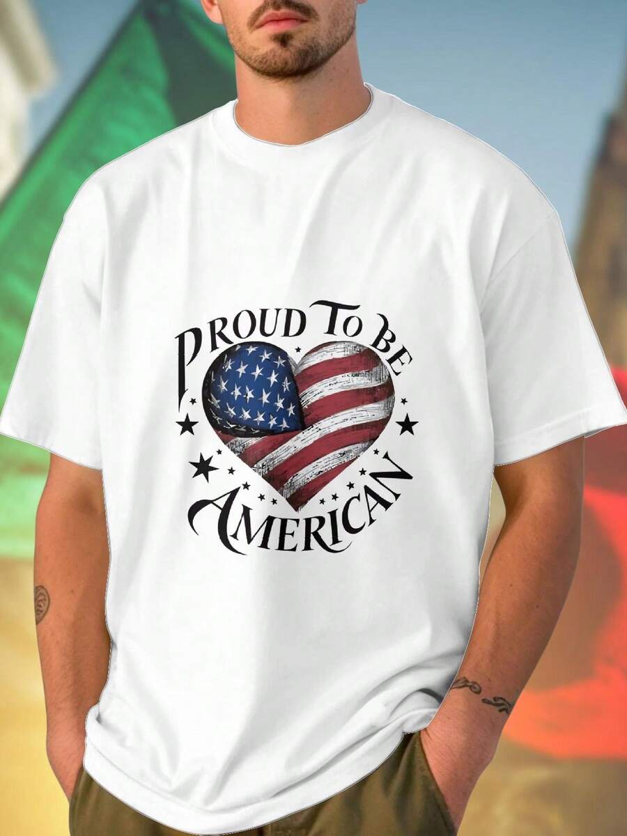 DTF T Shirt Uomo Proud To Be American Maglietta Patriottica Moda Casual Cotone Comfort Qualità Abbigliamento Stile USA Regalo Uomo Idea  Offerta Esclusiva