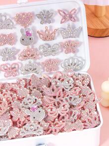 20pcs Random Pink & White Cute Rhinestone Hollow Non-Woven Fabric Hair Clips, Elegant Sparkling Side Bangs Clips, Suitable For Girls Daily, Party, Outing, Including Crown, Rabbit, Heart, Butterfly, Bow Designs, Dreamy Pink & White Color Scheme, Create Fairy Tale Style For Girls - Multicolor - View 5