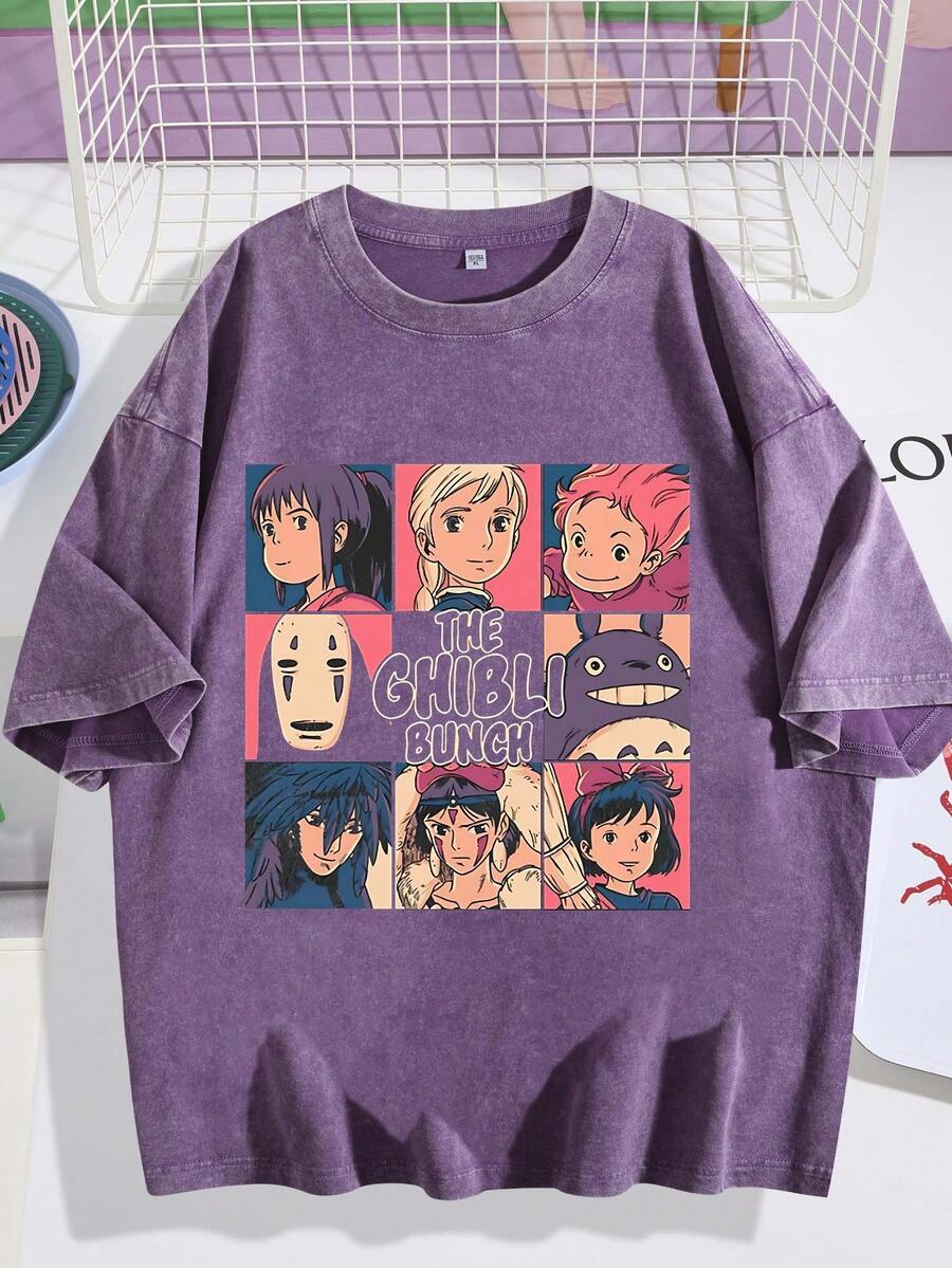 EWH Hip Hop High Street Day Comics Characters Creative Printed Summer Short Sleeve T-Shirt Men Men Oversize Couple DG004 - 紫羅蘭色 - 查看 1