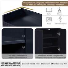 Aparador/cómoda de estilo minimalista, moderno mueble buffet de 4 puertas, cómoda con balda regulable y patas metálicas, mueble multiusos para comedor, salón, cocina (Negro/Blanco/Azul) - Negro - Ver 4