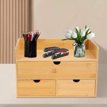 YUNRUX Desk Organizer Bamboo With 3 Drawers, Drawer Organizer Office Storage Box Drawer Box Natural 30x19x20cm