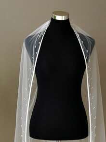 1pc Satin Beaded Bridal Veil, Waltz Length, Suitable For Wedding Ceremony, Wedding Photography Prop, Fingertip Length, With Hair Comb Fall Clothes For Women - Single Layer Veil - View 13