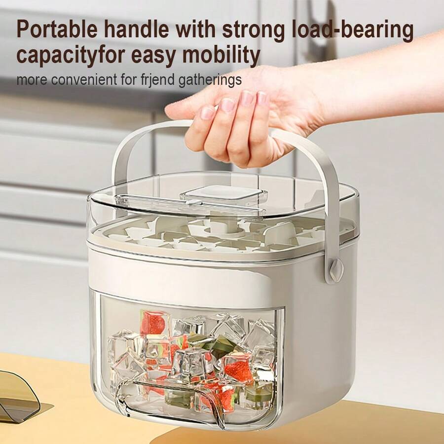 Bucket Push-Type Ice Box Refrigerator Frozen Ice Cubes Homemade Household Ice Artifact, Capacity 48 Grid Double Layer, With Easy-To-Operate Button Cover-Ideal For Household Refrigerators And Kitchens, Portable Design, Easy To Freeze And Store - trắng - Xem 1