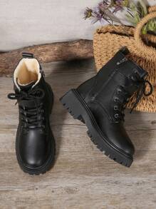 2025 New Autumn/Winter Women Boots, Fashion Versatile Casual Boots, Side Zipper Women Ankle Boots, Lace-Up Women Shoes, Warm Winter Women Boots, Flat Comfortable Women Boots - Black - View 2