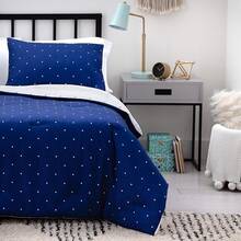 All Season Down Microfiber Comforter, Oversized King, White/Navy, Luxury Soft Cozy - Polka Dot/Navy - View 1