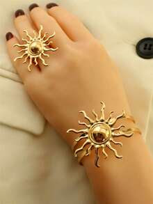2 件优雅时尚百搭镂空太阳手链和戒指套装，适合女性日常、派对和休闲装 - 太陽手鐲戒指套裝 - 查看 1